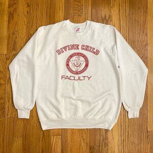 Vintage Jerzees Crewneck Sweatshirt Size XL White Red USA Made Dearborn 90s